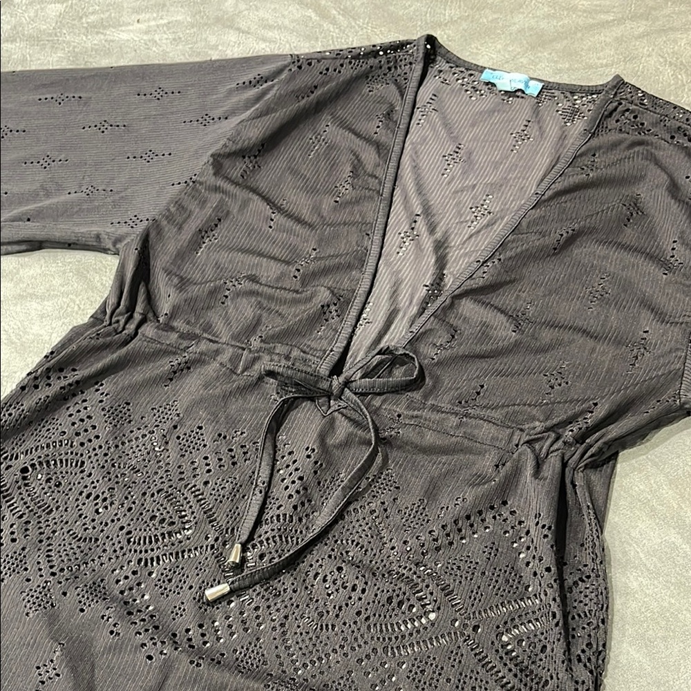 Elegant Black Swim Coverup with Lace Detailing